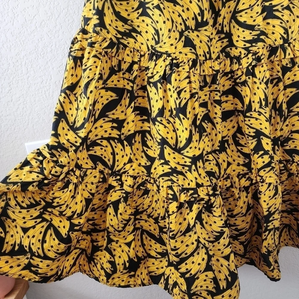 Farm Rio Spotted Bananas Puff One Shoulder Tiered Ruffle Midi Dress Beach S - Picture 7 of 13